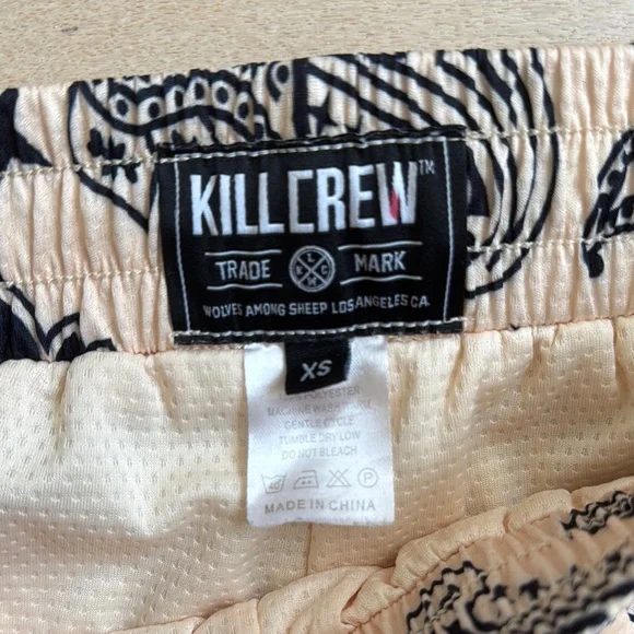 Kill Crew Bandana Print Muay Thai Shorts, Tan/Black, XS - Picture 2 of 7